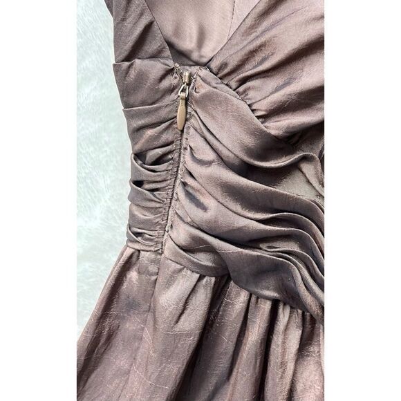 Adrianna Papell Iridescent Chocolate Brown Halter Taffeta Rosette Dress, Size 4 - Picture 15 of 16